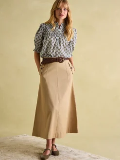 Silvia Green Frill Neck Smocked Blouse