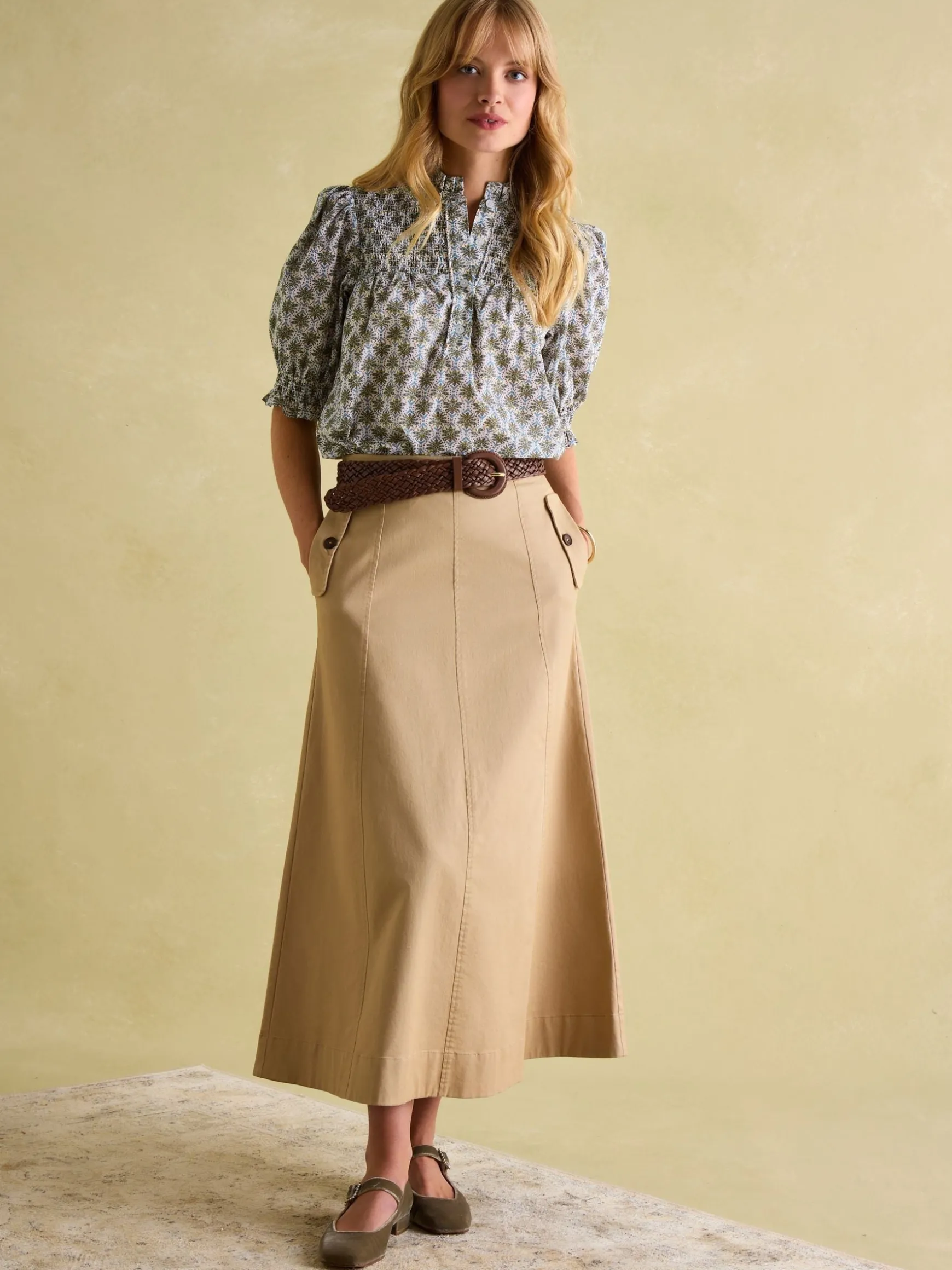 Silvia Green Frill Neck Smocked Blouse