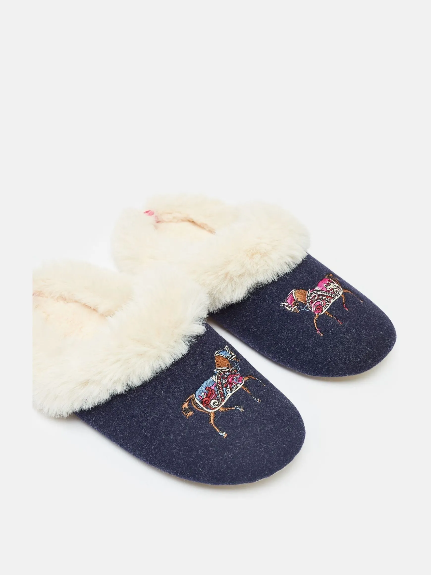 Slippet Luxe Navy Blue Horse Embroided Slippers