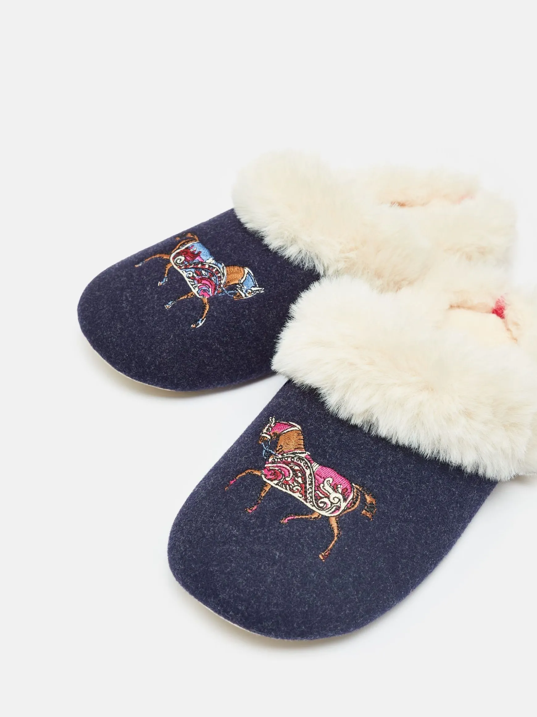 Slippet Luxe Navy Blue Horse Embroided Slippers