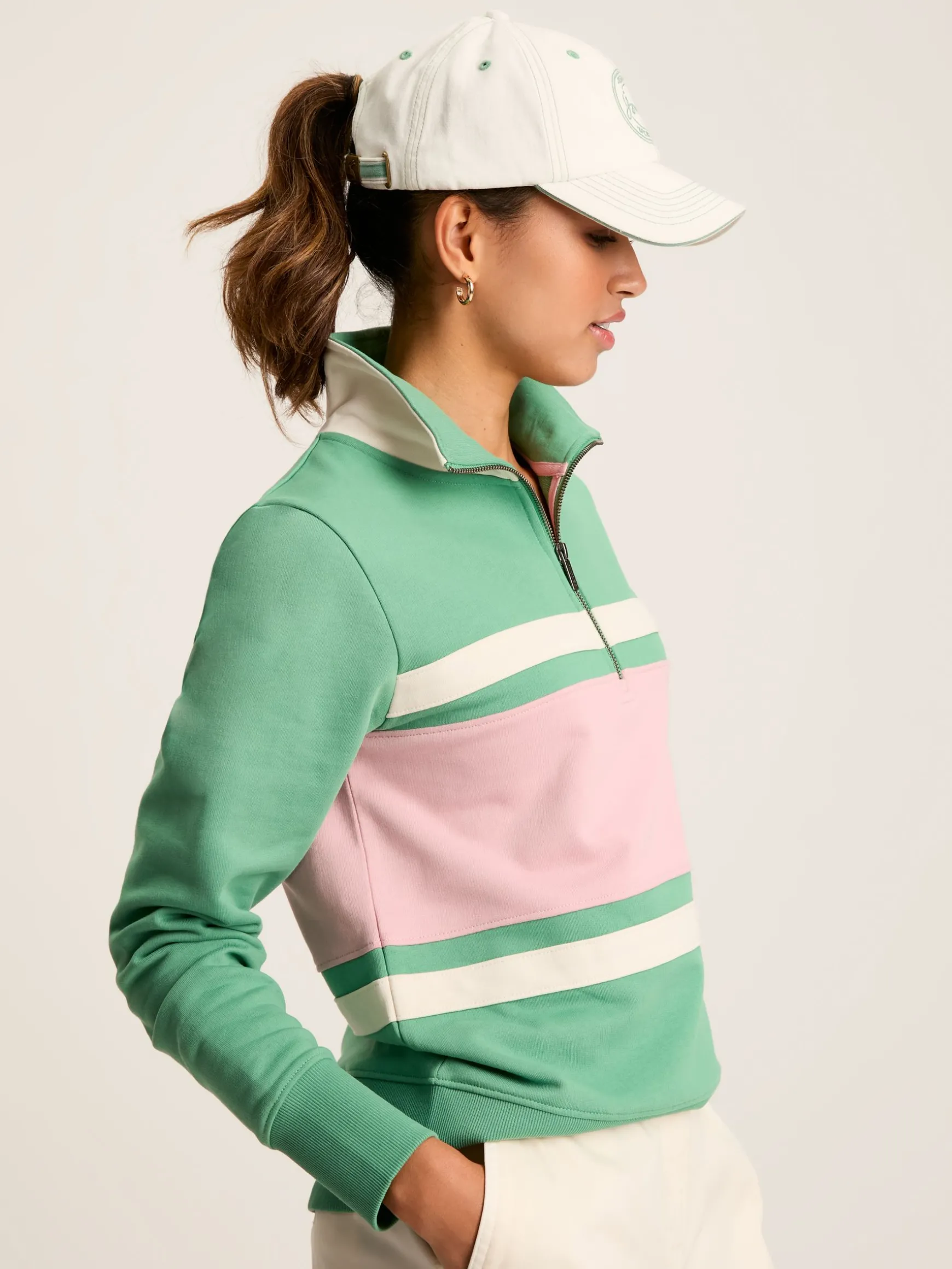 Tadley Green & Pink Quarter Zip Sweatshirt