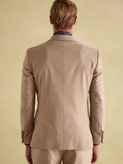 Tan Brown Slim Fit Flannel Suit Jacket