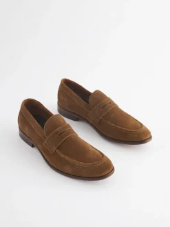 Tan Suede Penny Loafers