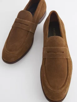 Tan Suede Penny Loafers