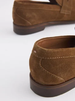 Tan Suede Penny Loafers