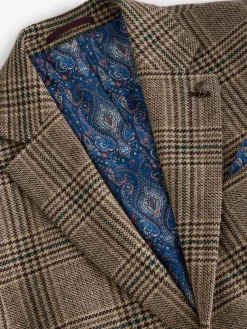 Taupe Brown Slim Fit Check Blazer