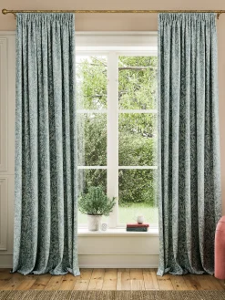 Twilight Ditsy Set of 2 Duck Egg Blackout Pencil Pleat Curtains