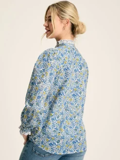 Valentina Blue/White Broderie Trim Blouse