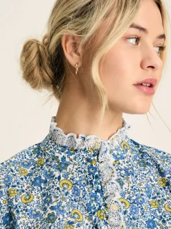 Valentina Blue/White Broderie Trim Blouse