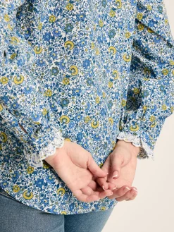 Valentina Blue/White Broderie Trim Blouse