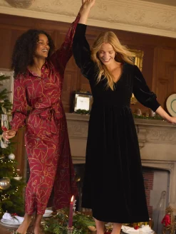 Vanessa Black Velvet Shirred Dress