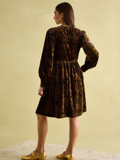 Vanessa Floral Velvet Shirred Dress