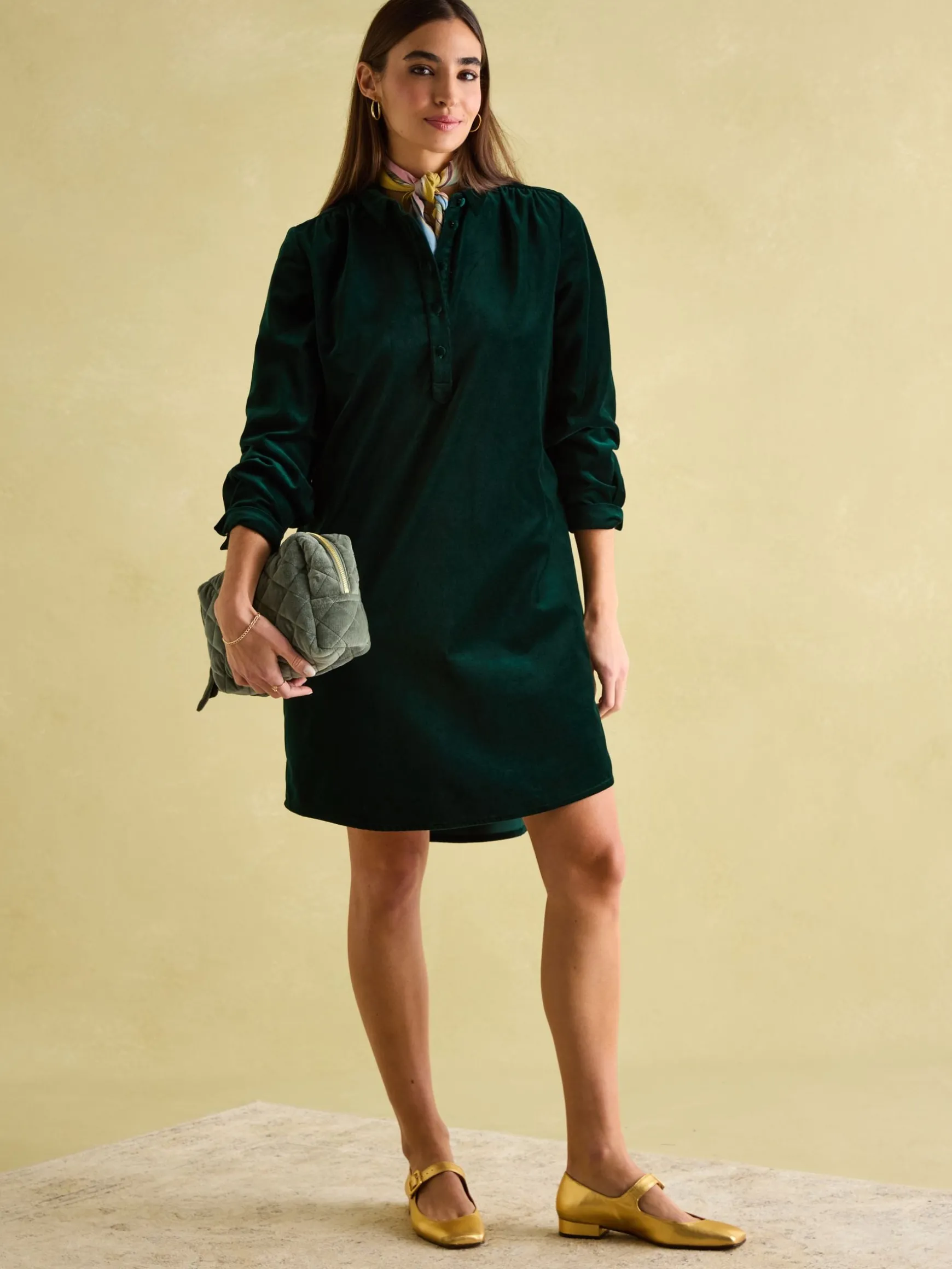Velvet Marlowe Green Nehru Collar Shirt Dress