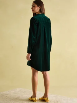 Velvet Marlowe Green Nehru Collar Shirt Dress