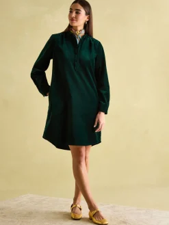 Velvet Marlowe Green Nehru Collar Shirt Dress