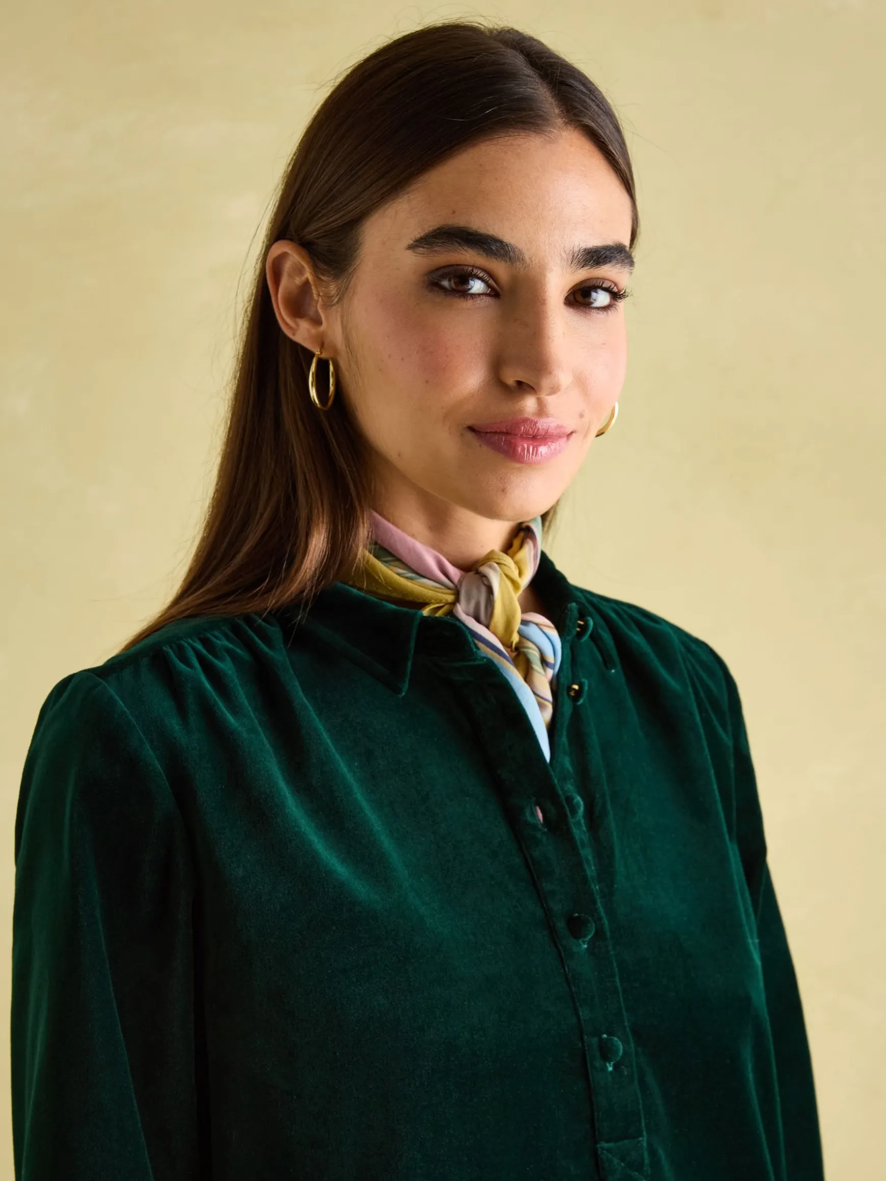 Velvet Marlowe Green Nehru Collar Shirt Dress