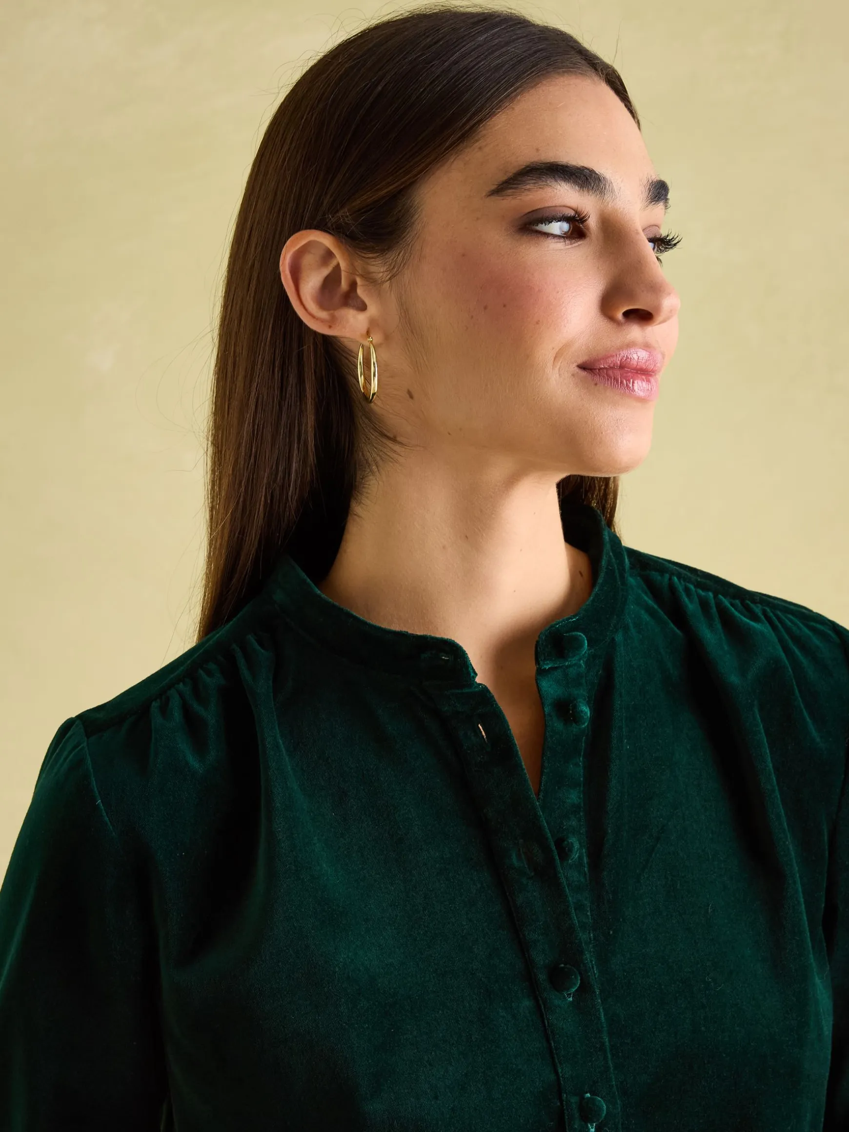 Velvet Marlowe Green Nehru Collar Shirt Dress
