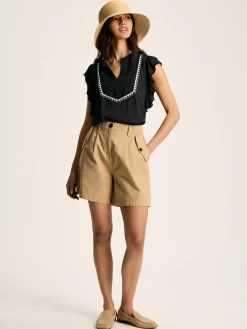 Verity Navy Frill Shoulder Sleeveless Blouse