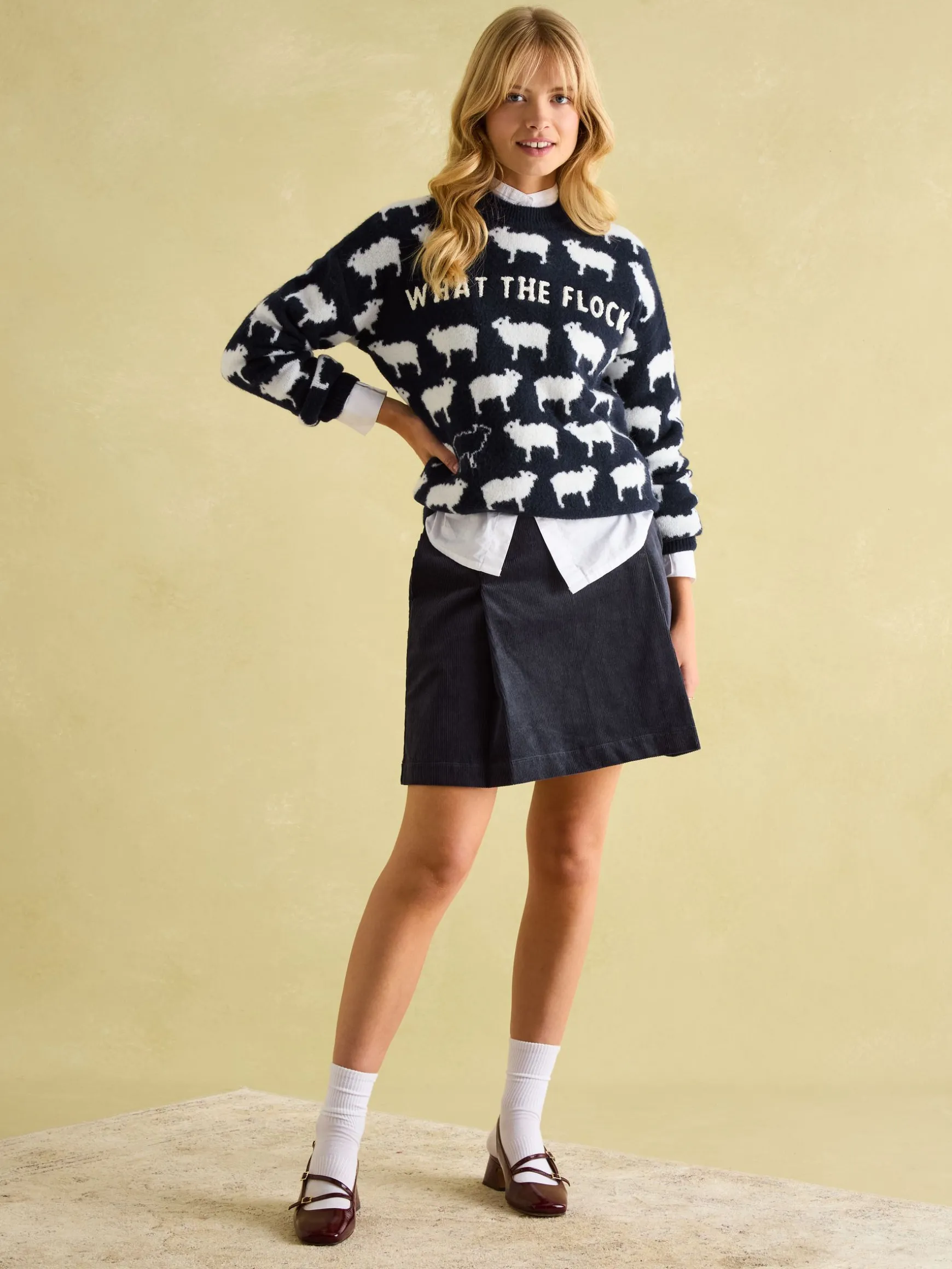 What The Flock Navy/White Intarsia Sheep Jumper