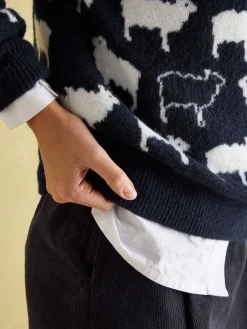 What The Flock Navy/White Intarsia Sheep Jumper