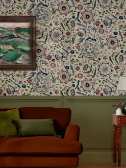 White Festival Flowers Antique 10M Wallpaper