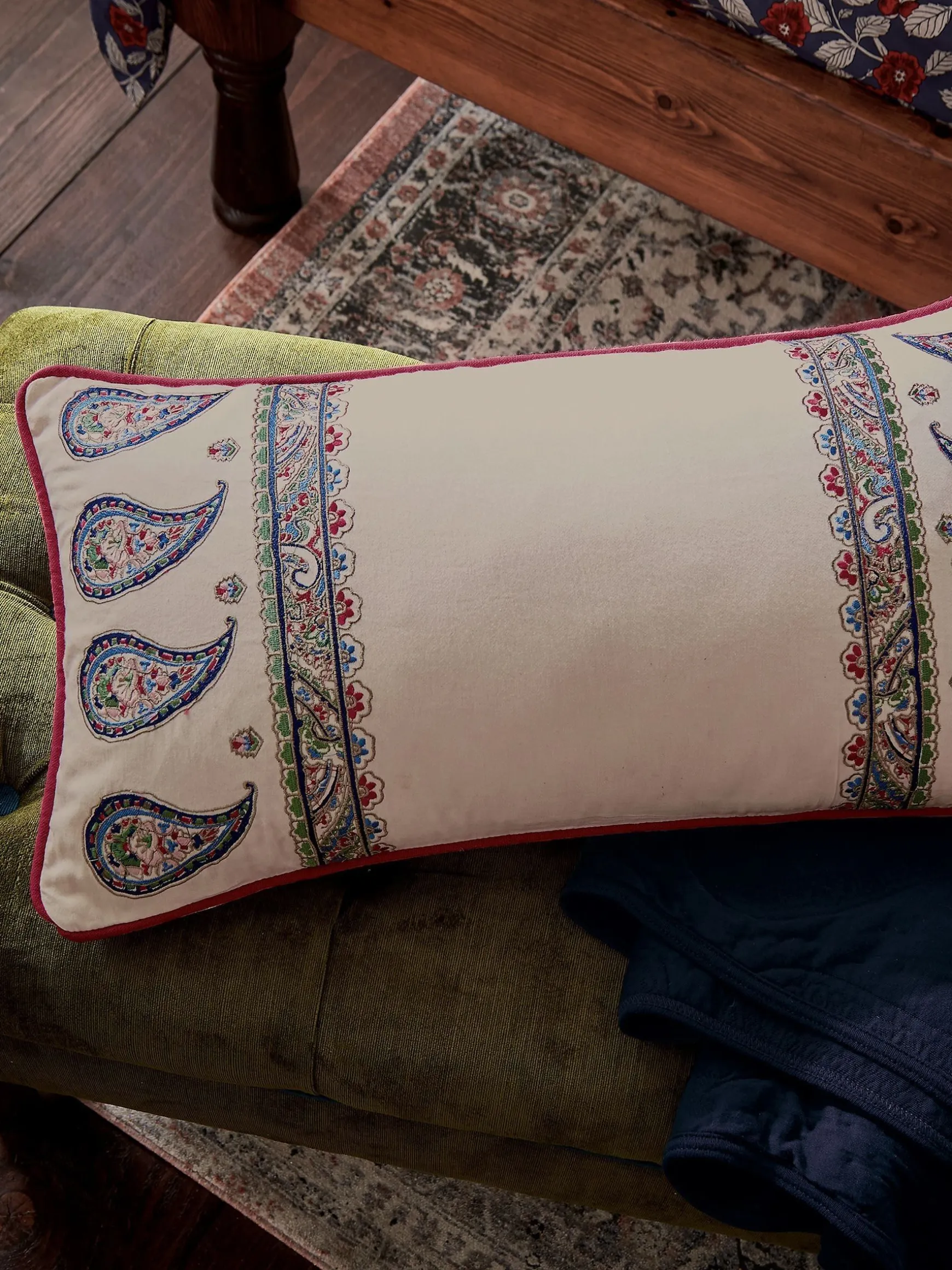 White Paisley 100% Cotton Cushion