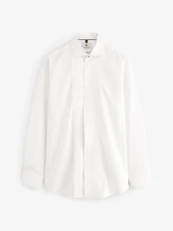White Pleated Bib Front Dress Shirt