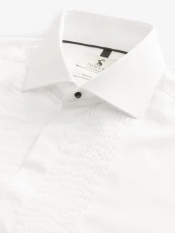 White Pleated Bib Front Dress Shirt