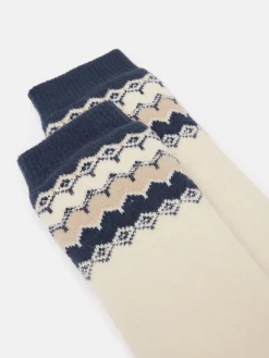 Women's Chalet Cream Fair Isle Fleece Lined Socks (size 4-8)