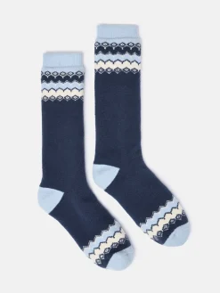 Women's Chalet Navy Fair Isle Fleece Lined Socks (size 4-8)