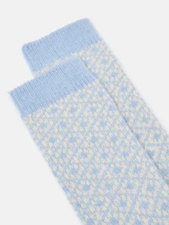 Women's Toasty Blue Cosy Geometric Socks (size 4-8)