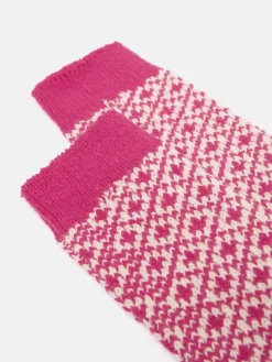 Women's Toasty Bright Pink Cosy Geometric Socks (size 4-8)