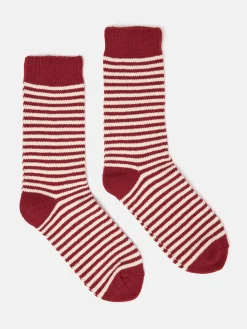 Women's Toasty Burgundy Cosy Striped Socks (size 4-8)