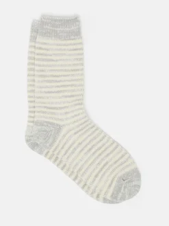 Women's Toasty Grey Cosy Striped Socks (size 4-8)