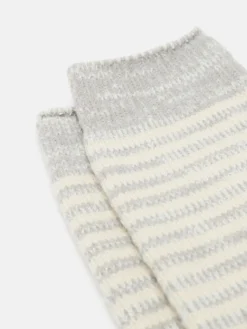 Women's Toasty Grey Cosy Striped Socks (size 4-8)