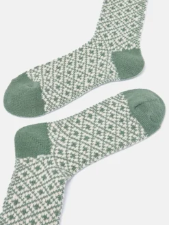 Women's Toasty Khaki Green Cosy Geometric Socks (size 4-8)