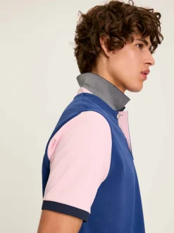 Woody Blue Colour Block Regular Fit Cotton Pique Polo Shirt