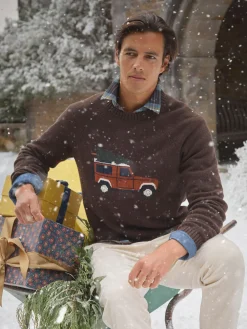 4x4 Brown Intarsia Crew Neck Jumper