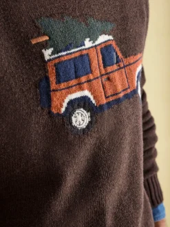 4x4 Brown Intarsia Crew Neck Jumper