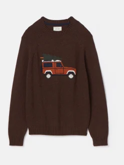 4x4 Brown Intarsia Crew Neck Jumper